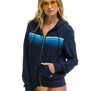 Aviator Nation Navy Blue Hoodie with Blue Stripes